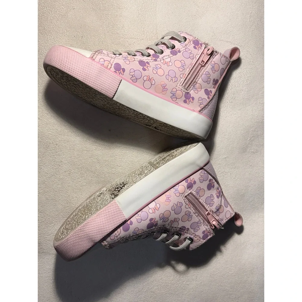 Ground Up Disney Sneakers Girls 11 Pink Minnie Mouse High Top Glitter Bows Zip